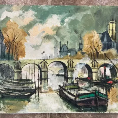 Pont Neuf Parisian Signed Painting (19.5 x 25.5)