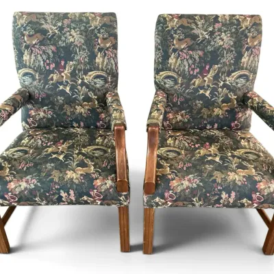 Fox Hunt Upholstered Wood Framed Chairs (22 x 23 x 37)