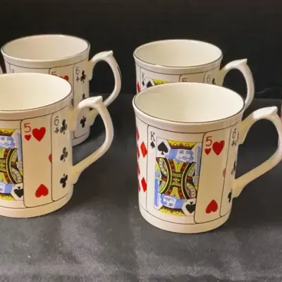 8 Staffordshire England Bone China House Of Cards Mugs 