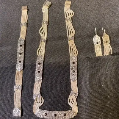 Sterling Silver Etruscan Style Byzantine Necklace, Earrings And Bracelet 