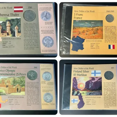 American Historical Society Silver Dollars of the World - Mexico, Austria, Finland, France 