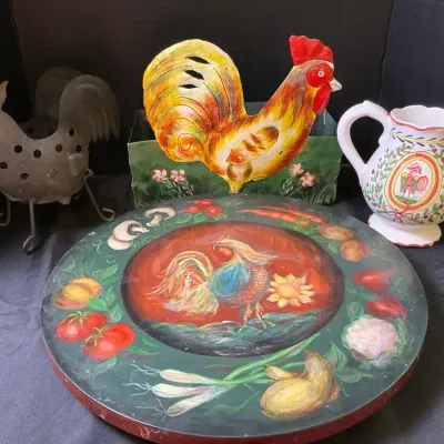Rooster Lazy Susan, Planter And Metal Garden Box 