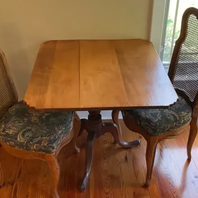 Vintage Dropleaf Table And Two Upholstered Chairs