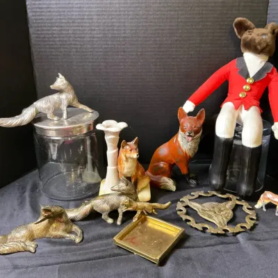 Fox Decor Candle Stick, Trivet, And Lidded Jar 