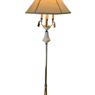Brass & Porcelain Candelabra Floor Lamp (63 Inch Height)