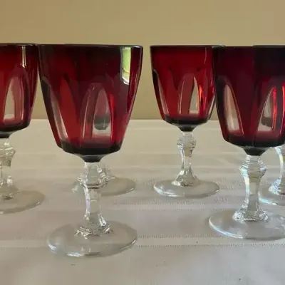 Vintage French Ruby Red Crystal Glasses