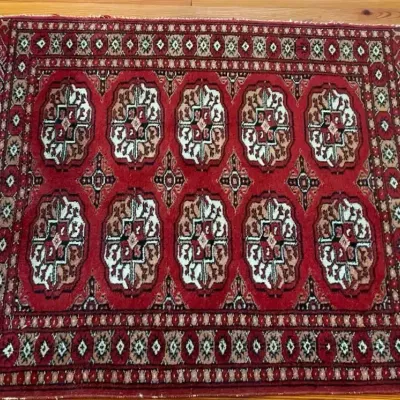 Red Hand Knotted Wool Small Area Rug