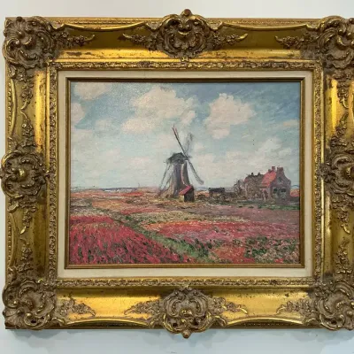 Embellished Claude Monet “Tulip Fields with the Rijnsburg Windmill” Print (30 x 26)