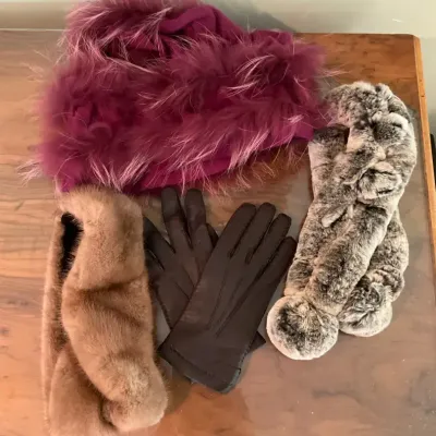 Fur Scarves, Head Band, And Fur And Leather Gloves