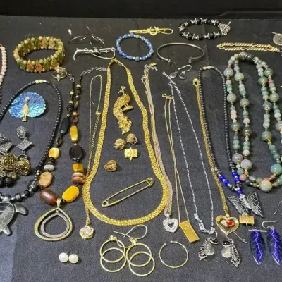 Costume Jewelry With Pearls, Natural Stones, And Gold Tone Jewelry 
