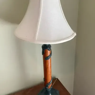 Vintage Turned Wood And Cast Metal Table Lamp