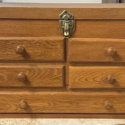Wooden Tool Box (13” H X 22” W X 10.5” D)