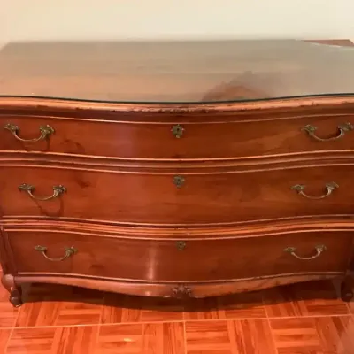 French Style Serpentine Front Wooden Dresser (35” H X 53” W X 26” D)