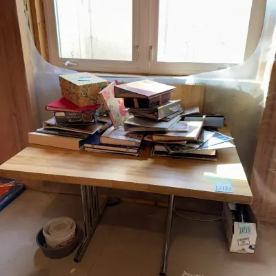 Sale Photo Thumbnail #1662: Includes extra leaf, on top of table behind scrapbooks