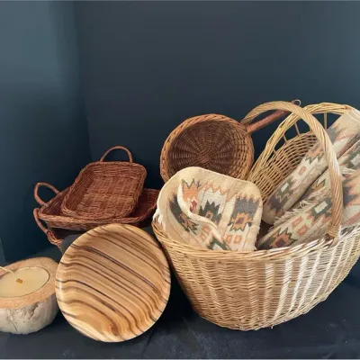 Wooden Bowl, Baskets, Placemats