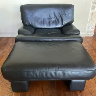 Black Leather Chair And Ottoman (1 of 2)