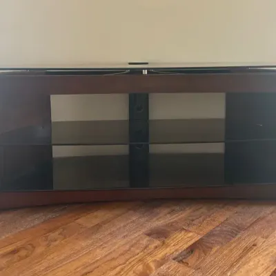 Cherry Wood And Smoke Glass TV Console 