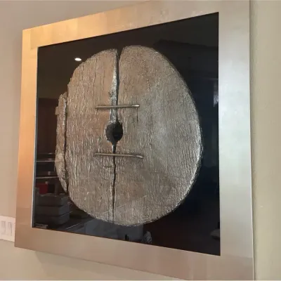 Framed Silver Toned Ancient Wheel Sculpture 