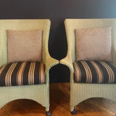 Sage Green Woven Arm Chairs On Rollers 