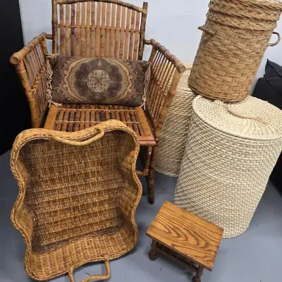 Bamboo Accent Chair, & Basket Assortment 