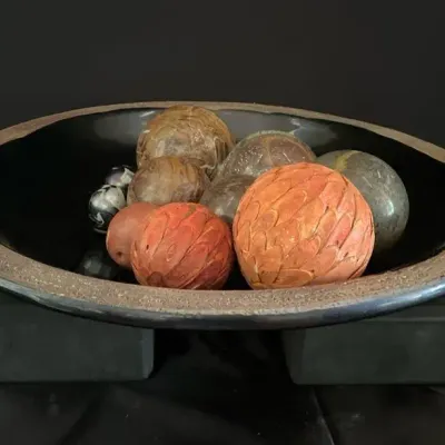 Terra Cotta Pottery With Natural Stone Spheres 