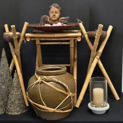 Stoneware Storage Jar & Bamboo Table