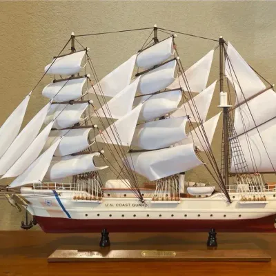 Wooden Display Model Of Three-masted Ship