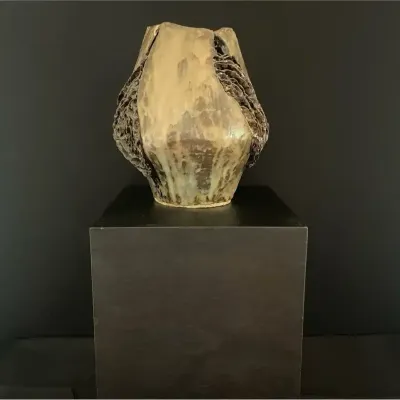 Organic Pottery Vase With Geometric Pedestal 