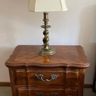 Bernhardt Wood Nightstand & Brass Lamp