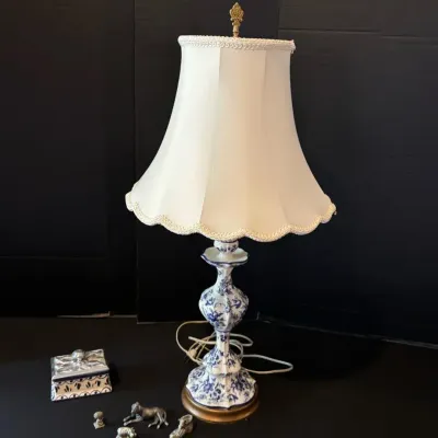 Vintage Blue and White Porcelain Table Lamp & More