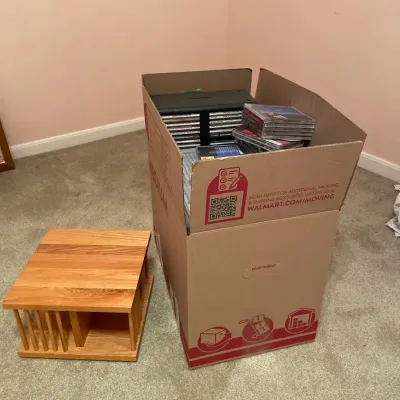 A Large Box Of CDs & An Oak CD Holder - UPSTAIRS 