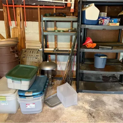 Shelving, Garbage Cans, Coolers, Sprinkler, Birdfeeder, Folding Chairs & More 
