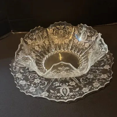Vintage Elegant Glassware Fostoria Ruffled Bowl and Underplate
