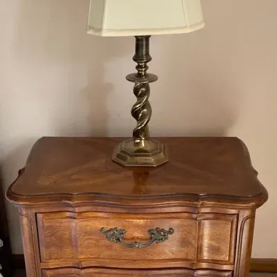 Bernhardt Wood Nightstand & Brass Lamp