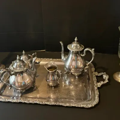 W M Rogers Sterling Weighted Reinforced Candleholders, Silver Plated Teapots And More 
