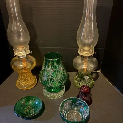 2 Vintage Kerosene Oil Lamps, Emerald Cut Crystal Bowl And More