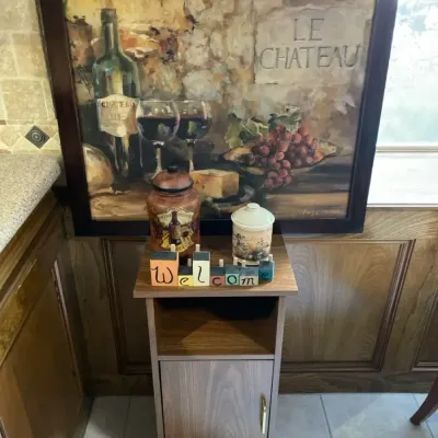 Art, Jars, Wooden Word Art & Wood Cabinet 