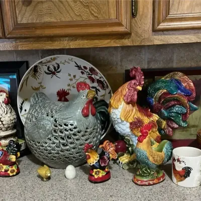 Chicken & Rooster Lot With Longaberger Basket