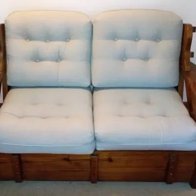 Vintage Knotty Pine Tufted Fabric-Upholstered Loveseat 