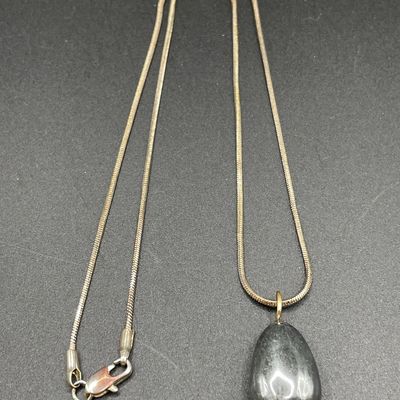 Sale Photo Thumbnail #121: Hematite pendant 
Chain looks to be sterling