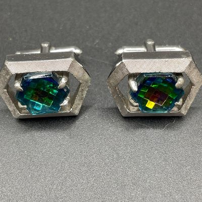 Sale Photo Thumbnail #30: Peacock blue cuff links