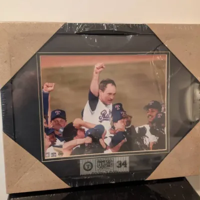 Framed Photo Display Of Hall of Fame pitcher Nolan Ryan of the Texas Rangers, historic 7th no-hitter