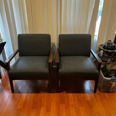 Pair Of 2 Dark Grey Upholstered Chairs