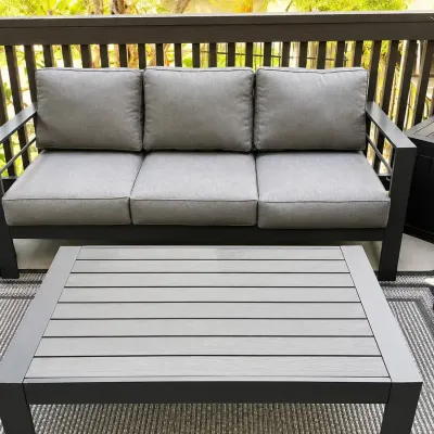 Black Aluminum Outdoor Furniture & Gray Cushions 