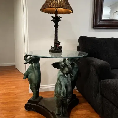 Metal, Wood & Glass Elephant Table