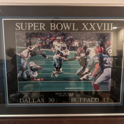 Professionally Framed Commemorative Lithograph Poster Celebrating Dallas Cowboys' Super Bowl XXVIII