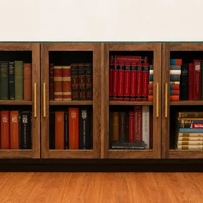 2-shelf 4-panel Wood & Glass Bookcase