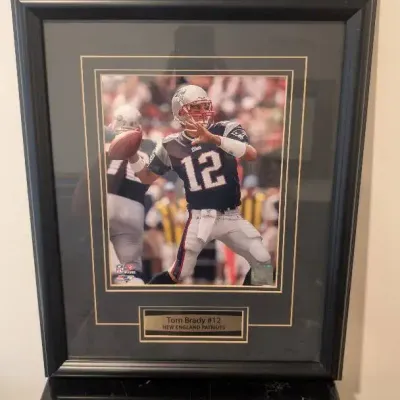 Framed Tom Brady NFL photo display celebrating his legendary career w New England Patriots