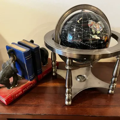 Table Top Stone Globe & Vintage Pig Bookends