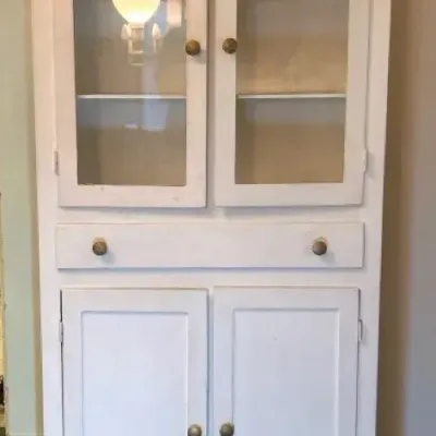Vintage Painted Hutch With Glass Doors